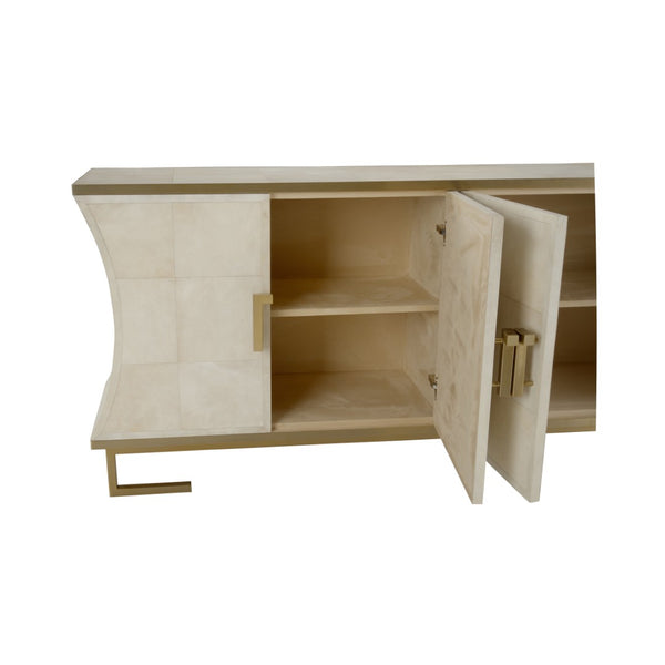 Wildwood Mikami Cabinet With Parchment Finish And Antique Brass Hardware — Curved Asian-Inspired Storage Beauty 490861