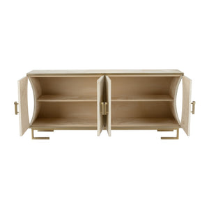 Wildwood Mikami Cabinet With Parchment Finish And Antique Brass Hardware — Curved Asian-Inspired Storage Beauty 490861