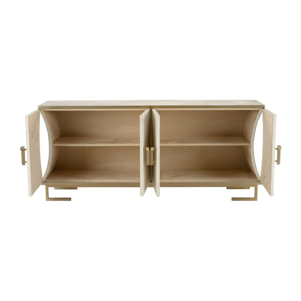 Wildwood Mikami Cabinet With Parchment Finish And Antique Brass Hardware — Curved Asian-Inspired Storage Beauty 490861