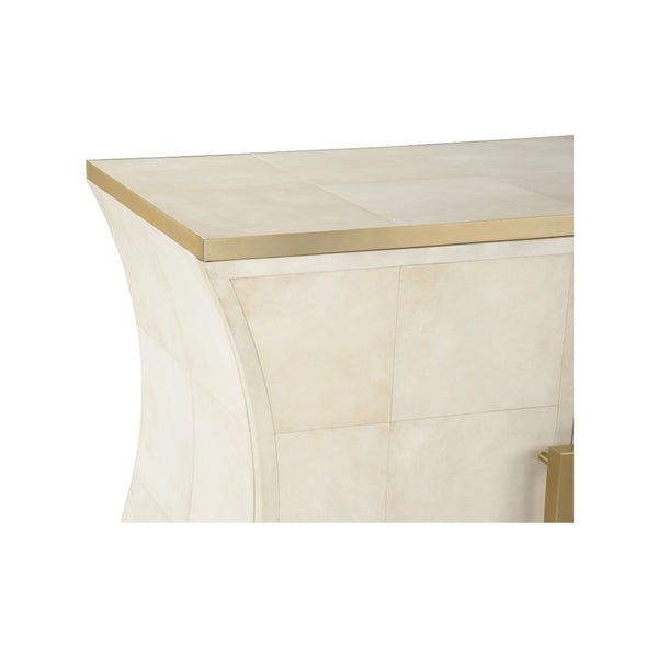 Wildwood Mikami Cabinet With Parchment Finish And Antique Brass Hardware — Curved Asian-Inspired Storage Beauty 490861