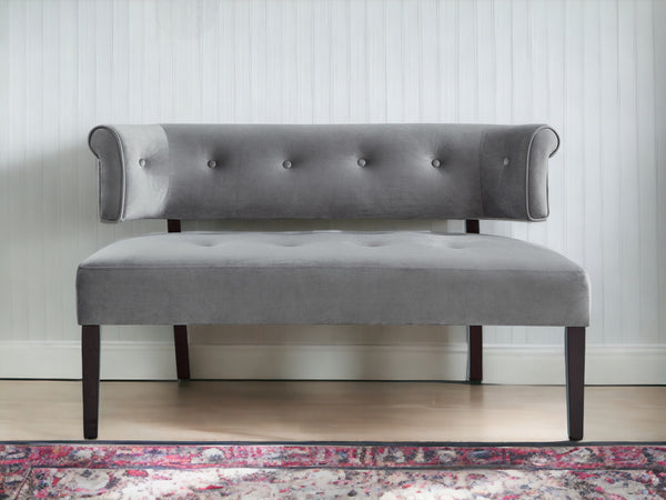Homeroots 48" Gray And Brown Upholstered Velvet Bench Grey,Velvet Manufactured Wood 490861