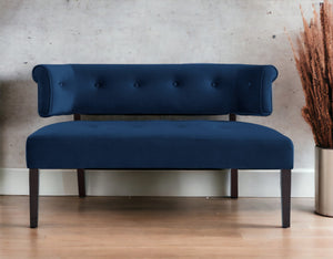 Homeroots 48" Navy Blue And Black Upholstered Velvet Bench Navy,Velvet Manufactured Wood 490862