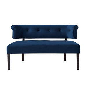 Homeroots 48" Navy Blue And Black Upholstered Velvet Bench Navy,Velvet Manufactured Wood 490862