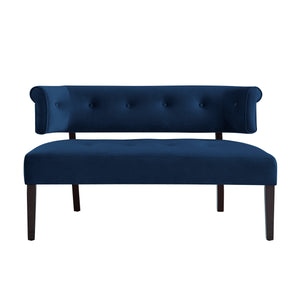 Homeroots 48" Navy Blue And Black Upholstered Velvet Bench Navy,Velvet Manufactured Wood 490862