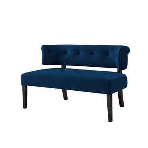 Homeroots 48" Navy Blue And Black Upholstered Velvet Bench Navy,Velvet Manufactured Wood 490862