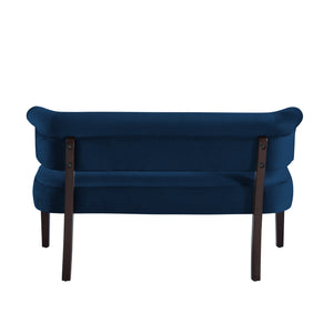 Homeroots 48" Navy Blue And Black Upholstered Velvet Bench Navy,Velvet Manufactured Wood 490862