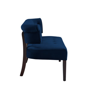 Homeroots 48" Navy Blue And Black Upholstered Velvet Bench Navy,Velvet Manufactured Wood 490862