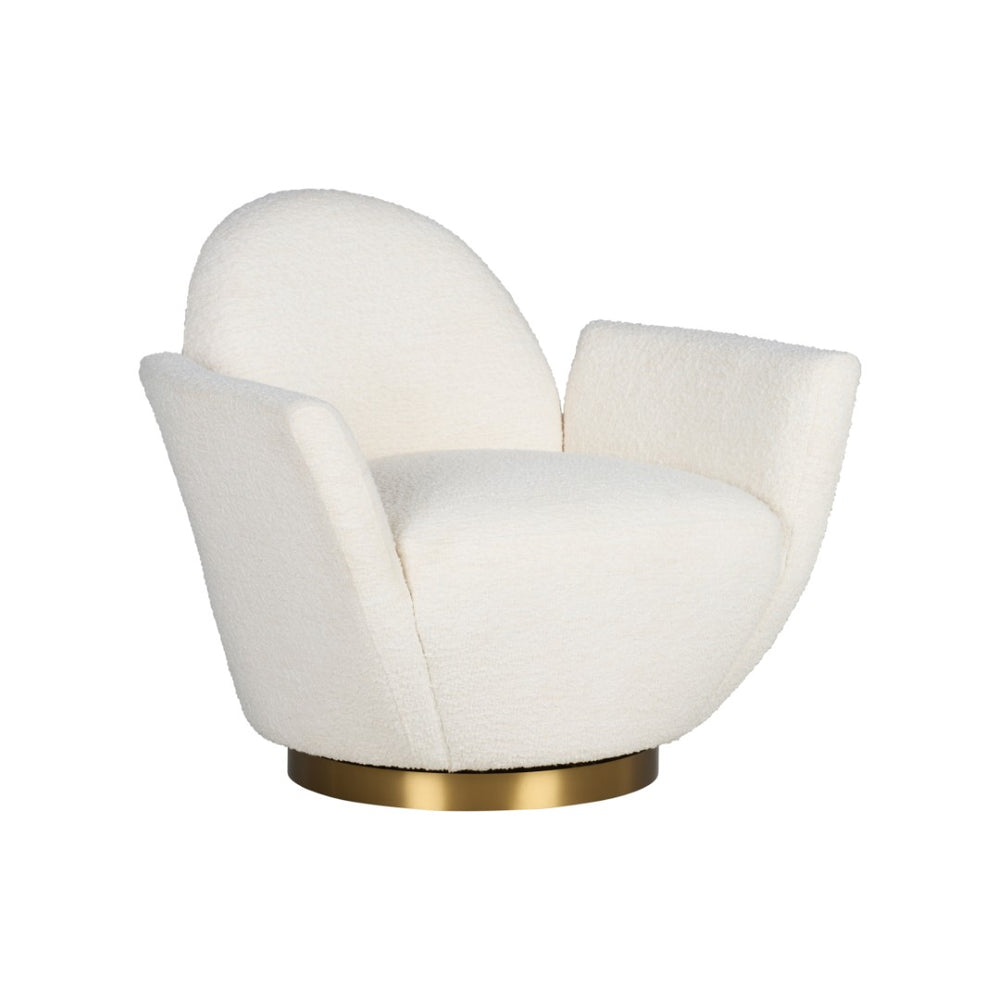 Wildwood Alba Sculptural Swivel Chair In Cream Boucle With Antique Brass Base — Luxurious Petal Silhouette Comfort 490863