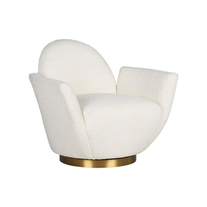 Wildwood Alba Sculptural Swivel Chair In Cream Boucle With Antique Brass Base — Luxurious Petal Silhouette Comfort 490863