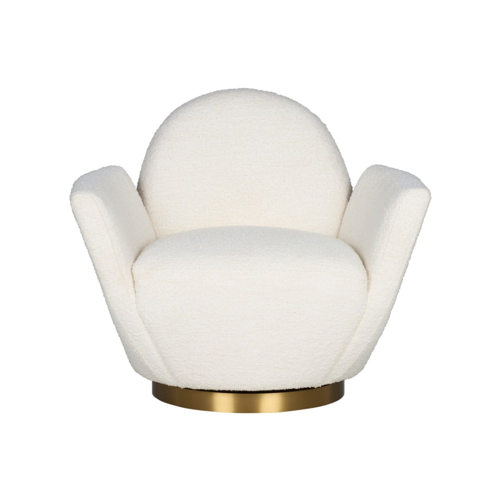 Wildwood Alba Sculptural Swivel Chair In Cream Boucle With Antique Brass Base — Luxurious Petal Silhouette Comfort 490863