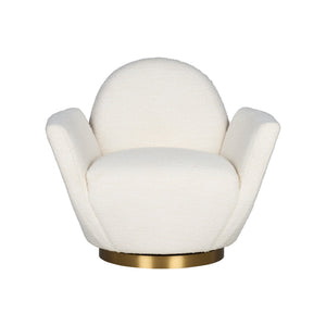 Wildwood Alba Sculptural Swivel Chair In Cream Boucle With Antique Brass Base — Luxurious Petal Silhouette Comfort 490863