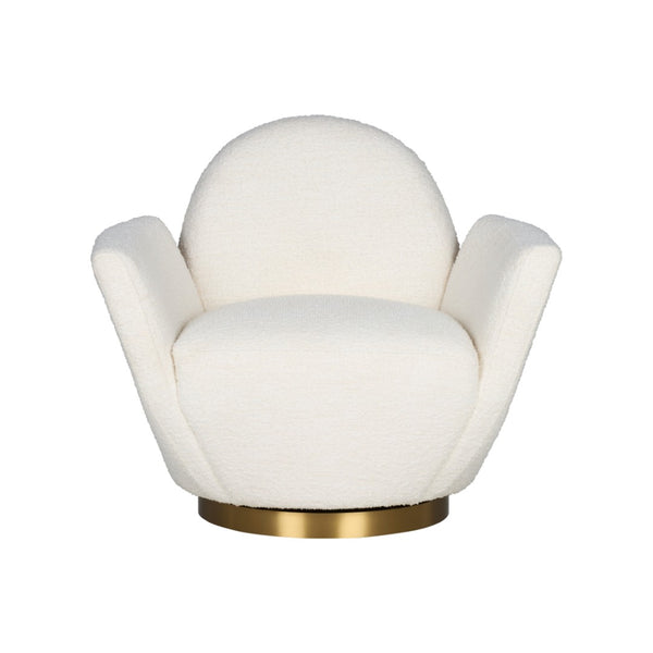 Wildwood Alba Sculptural Swivel Chair In Cream Boucle With Antique Brass Base — Luxurious Petal Silhouette Comfort 490863