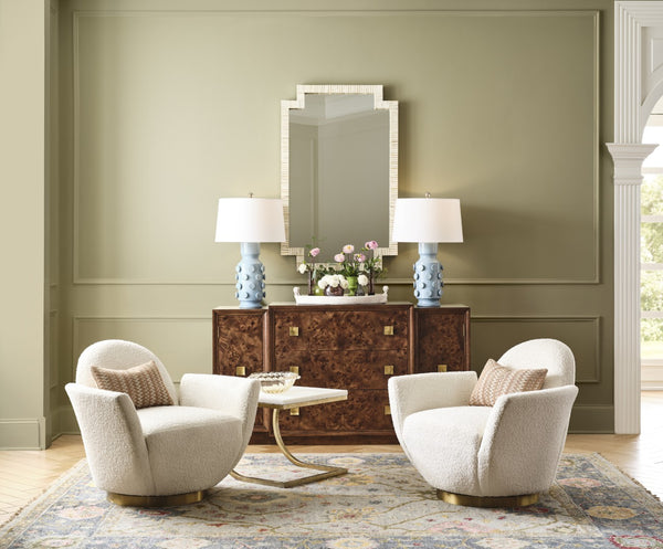 Wildwood Alba Sculptural Swivel Chair In Cream Boucle With Antique Brass Base — Luxurious Petal Silhouette Comfort 490863