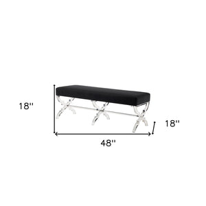Homeroots 48" Black And Clear Velvet Upholstered Bench Black,Velvet Acrylic 490863