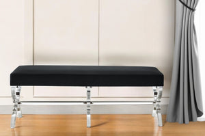 Homeroots 48" Black And Clear Velvet Upholstered Bench Black,Velvet Acrylic 490863