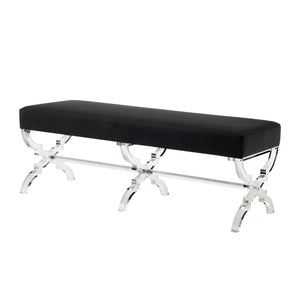 Homeroots 48" Black And Clear Velvet Upholstered Bench Black,Velvet Acrylic 490863