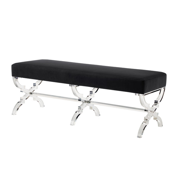 Homeroots 48" Black And Clear Velvet Upholstered Bench Black,Velvet Acrylic 490863