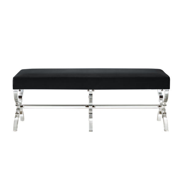 Homeroots 48" Black And Clear Velvet Upholstered Bench Black,Velvet Acrylic 490863