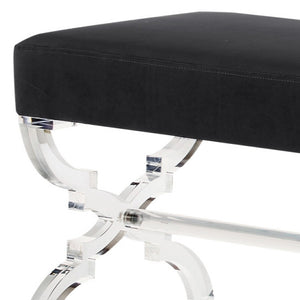 Homeroots 48" Black And Clear Velvet Upholstered Bench Black,Velvet Acrylic 490863