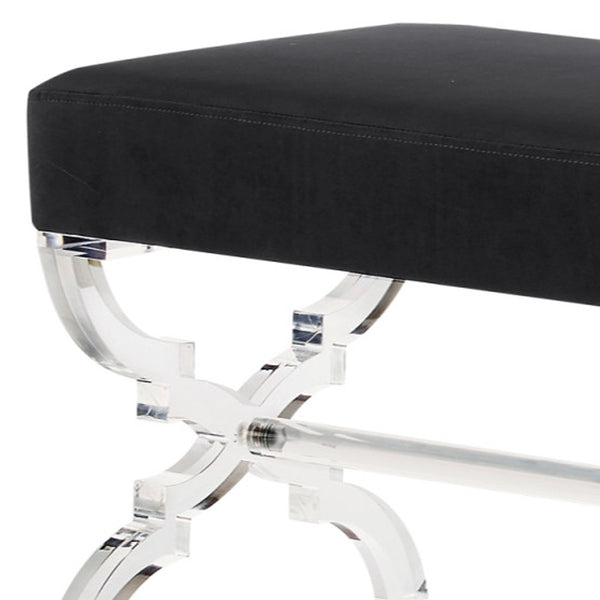 Homeroots 48" Black And Clear Velvet Upholstered Bench Black,Velvet Acrylic 490863
