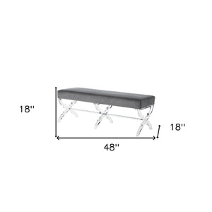 Homeroots 48" Gray And Clear Velvet Upholstered Bench Grey,Velvet Acrylic 490864