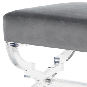 Homeroots 48" Gray And Clear Velvet Upholstered Bench Grey,Velvet Acrylic 490864