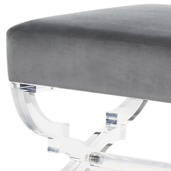 Homeroots 48" Gray And Clear Velvet Upholstered Bench Grey,Velvet Acrylic 490864