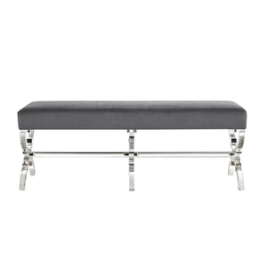Homeroots 48" Gray And Clear Velvet Upholstered Bench Grey,Velvet Acrylic 490864