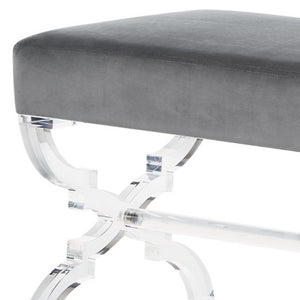 Homeroots 48" Gray And Clear Velvet Upholstered Bench Grey,Velvet Acrylic 490864