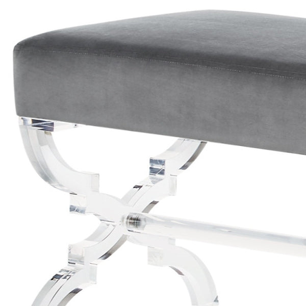 Homeroots 48" Gray And Clear Velvet Upholstered Bench Grey,Velvet Acrylic 490864