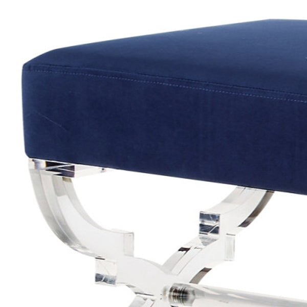 Homeroots 48" Navy Blue And Clear Velvet Upholstered Bench Navy,Velvet Acrylic 490865