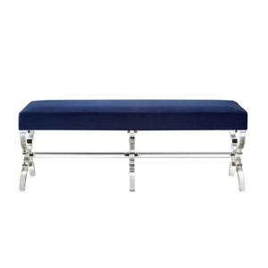 Homeroots 48" Navy Blue And Clear Velvet Upholstered Bench Navy,Velvet Acrylic 490865