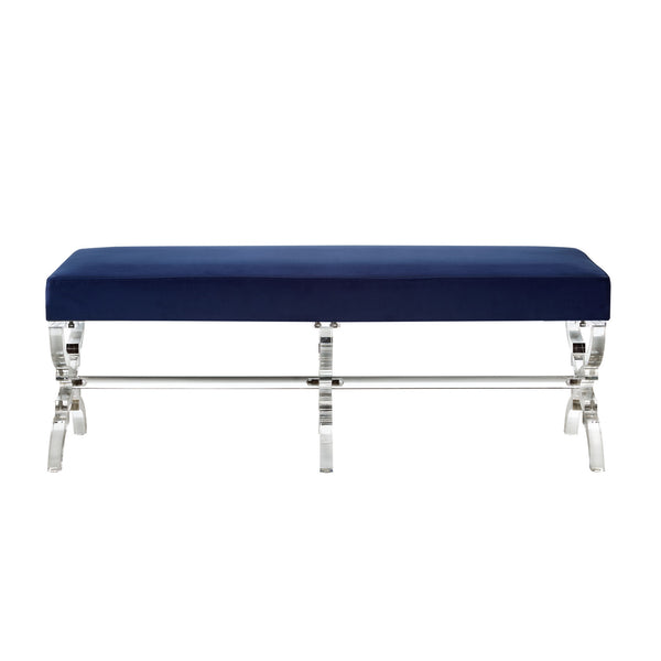 Homeroots 48" Navy Blue And Clear Velvet Upholstered Bench Navy,Velvet Acrylic 490865