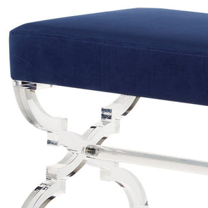 Homeroots 48" Navy Blue And Clear Velvet Upholstered Bench Navy,Velvet Acrylic 490865