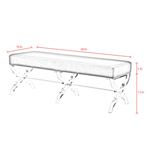 Homeroots 48" Navy Blue And Clear Velvet Upholstered Bench Navy,Velvet Acrylic 490865