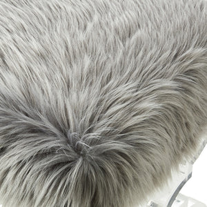 Homeroots 48" Gray And Clear Faux Fur Upholstered Bench Grey,Faux Fur Acrylic 490866