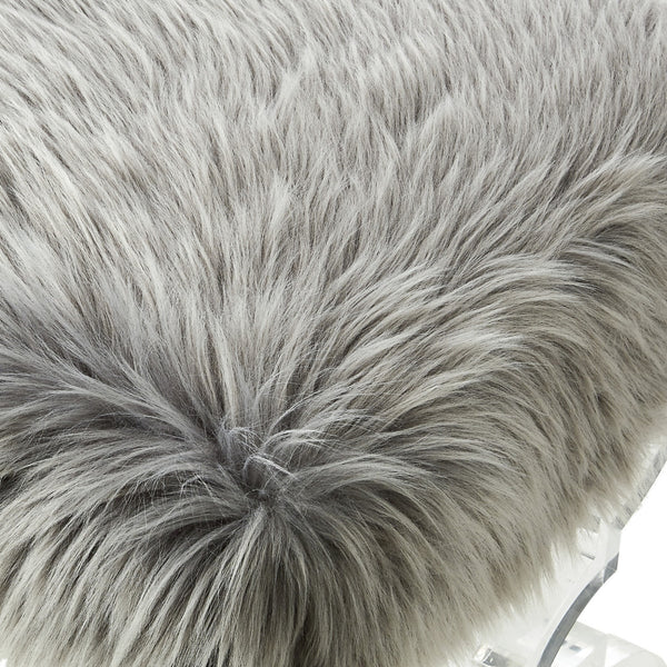 Homeroots 48" Gray And Clear Faux Fur Upholstered Bench Grey,Faux Fur Acrylic 490866