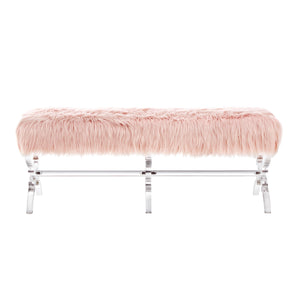 Homeroots 48" Rose And Clear Faux Fur Upholstered Bench Rose,Faux Fur Acrylic 490867