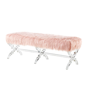 Homeroots 48" Rose And Clear Faux Fur Upholstered Bench Rose,Faux Fur Acrylic 490867