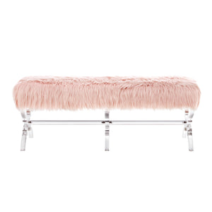 Homeroots 48" Rose And Clear Faux Fur Upholstered Bench Rose,Faux Fur Acrylic 490867