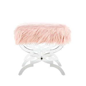 Homeroots 48" Rose And Clear Faux Fur Upholstered Bench Rose,Faux Fur Acrylic 490867