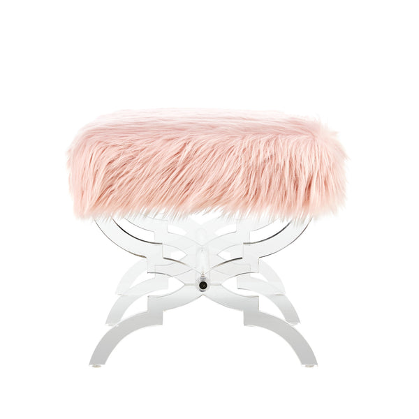 Homeroots 48" Rose And Clear Faux Fur Upholstered Bench Rose,Faux Fur Acrylic 490867