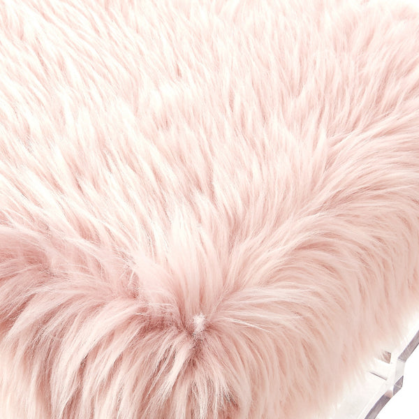 Homeroots 48" Rose And Clear Faux Fur Upholstered Bench Rose,Faux Fur Acrylic 490867