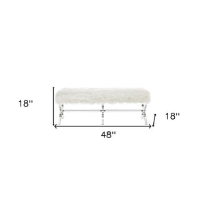 Homeroots 48" White And Clear Faux Fur Upholstered Bench Cream White,Faux Fur Acrylic 490868