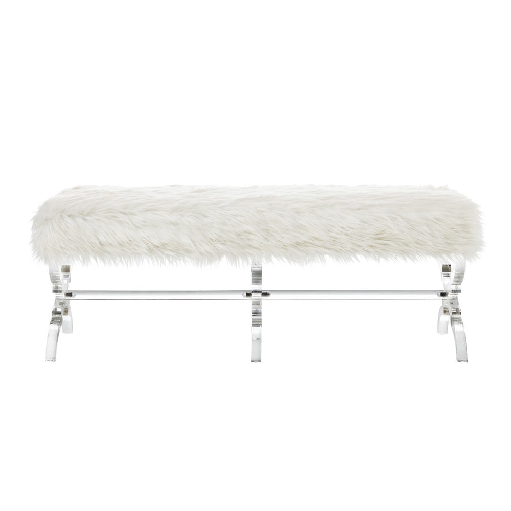 HomeRoots 48" Stylish Upholstered Bench with Clear Acrylic Frame - Perfect for Bedroom and Entryway Décor Cream White, Faux Fur Faux Fur 490868