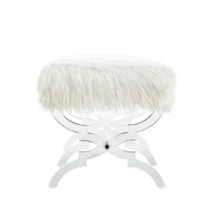 Homeroots 48" White And Clear Faux Fur Upholstered Bench Cream White,Faux Fur Acrylic 490868