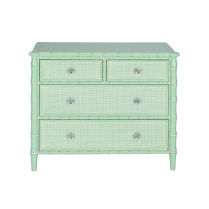 Wildwood Gutshall Seafoam Four-Drawer Coastal Chest With Bamboo Motif, Woven Caning Fronts & Satin Nickel Hardware 490869