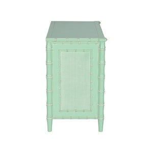 Wildwood Gutshall Seafoam Four-Drawer Coastal Chest With Bamboo Motif, Woven Caning Fronts & Satin Nickel Hardware 490869