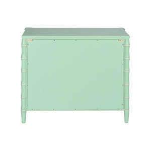 Wildwood Gutshall Seafoam Four-Drawer Coastal Chest With Bamboo Motif, Woven Caning Fronts & Satin Nickel Hardware 490869
