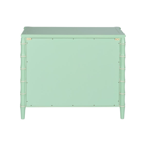 Wildwood Gutshall Seafoam Four-Drawer Coastal Chest With Bamboo Motif, Woven Caning Fronts & Satin Nickel Hardware 490869